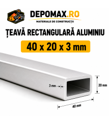 Teava rectangulara aluminiu 40 x 20 x 3 mm, 6 metri (EN AW-6060) Teava rectangulara aluminiu 40 x 20 x 3 mm, 6 metri (EN AW-6060)